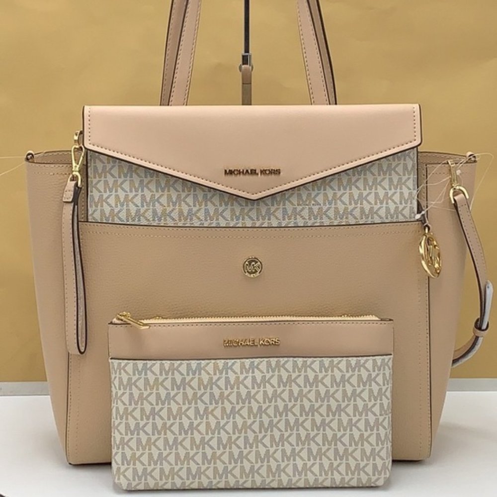 Michael Kors Maisie Large Pebbled Leather 3-in-1 Tote Bag Buff Signature Multi - Picture 14 of 16